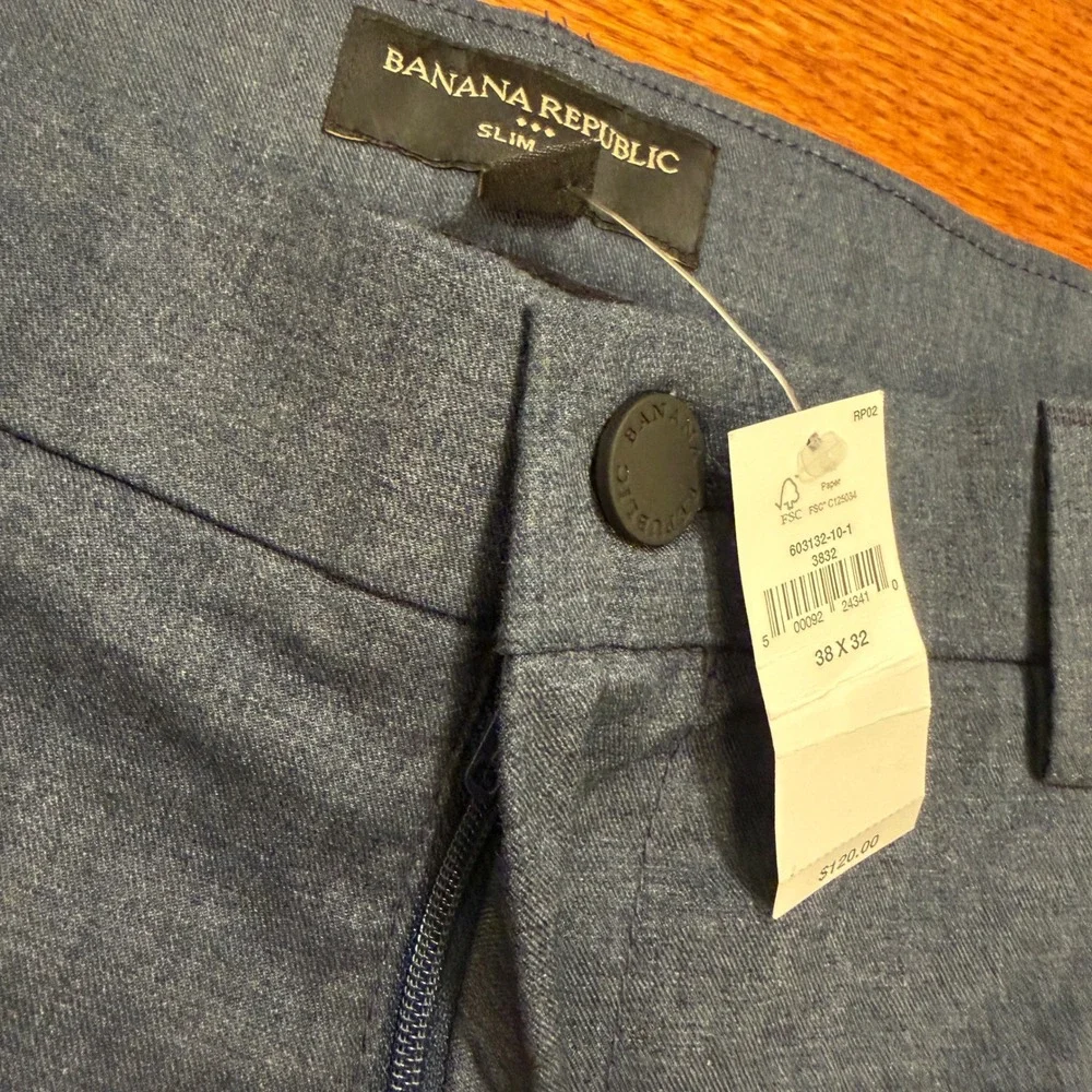 Banana Republic Core Temp Chino Pants Mens 38x32 Slim Fit Blue Business Casual